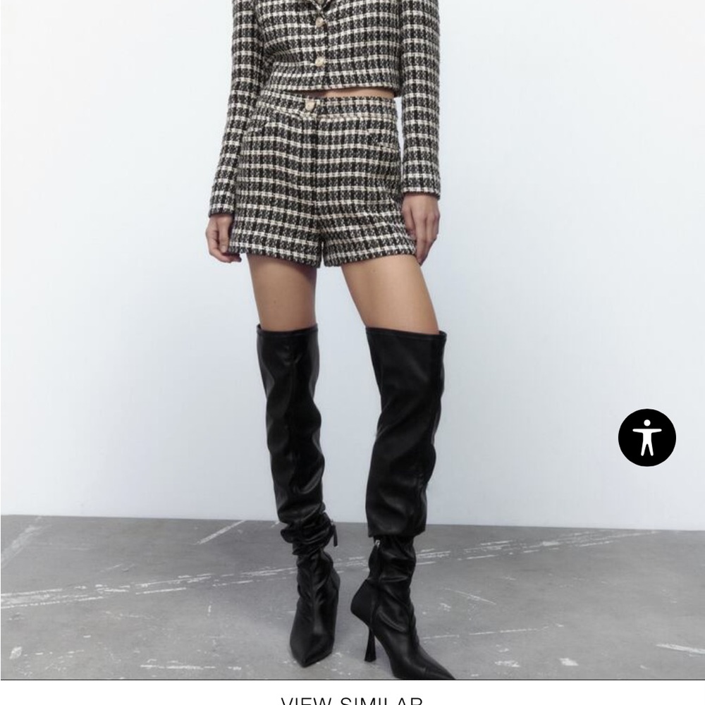 Zara black and white tweed wool high waisted shorts bnwt xs